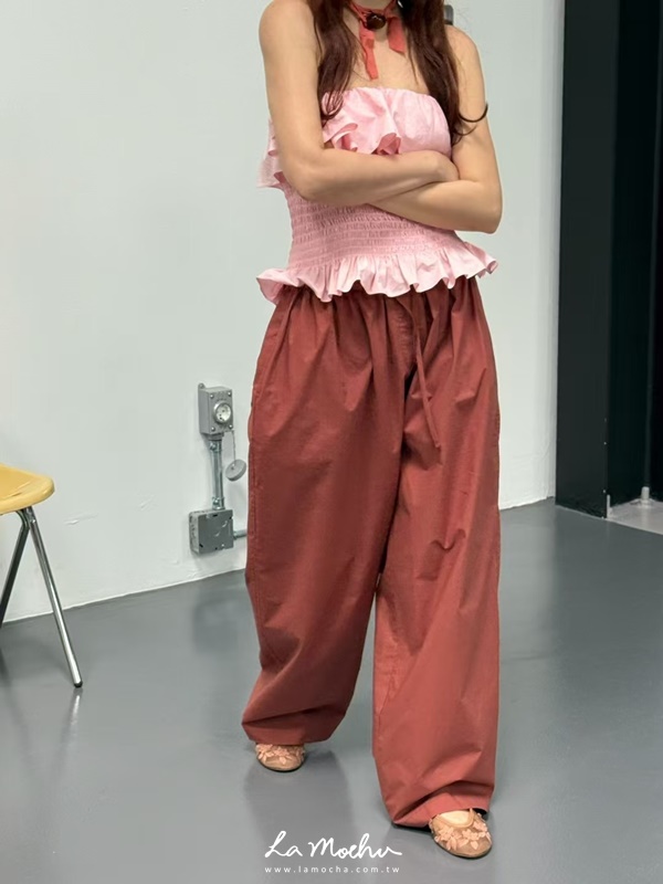 涼感不易皺綁帶長褲